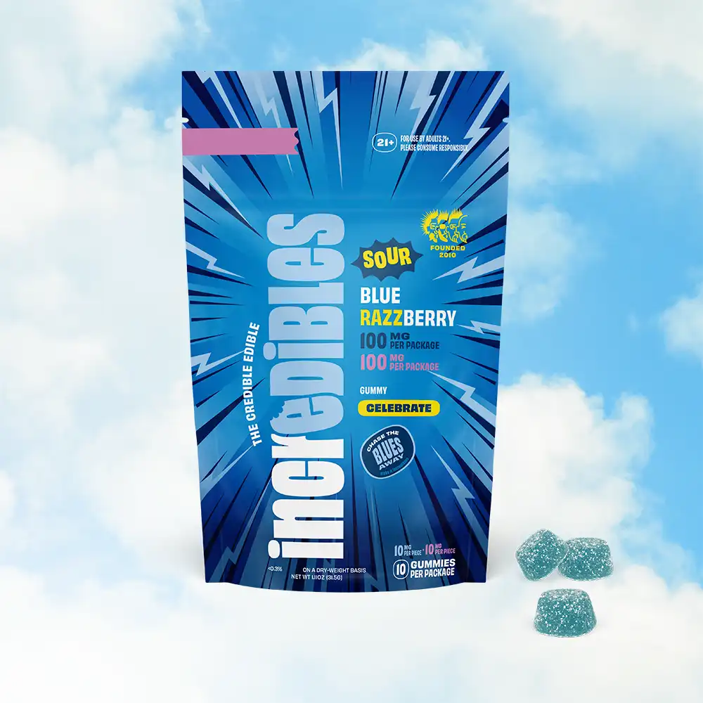 Sour Blue Razzberry Gummies - 100mg
